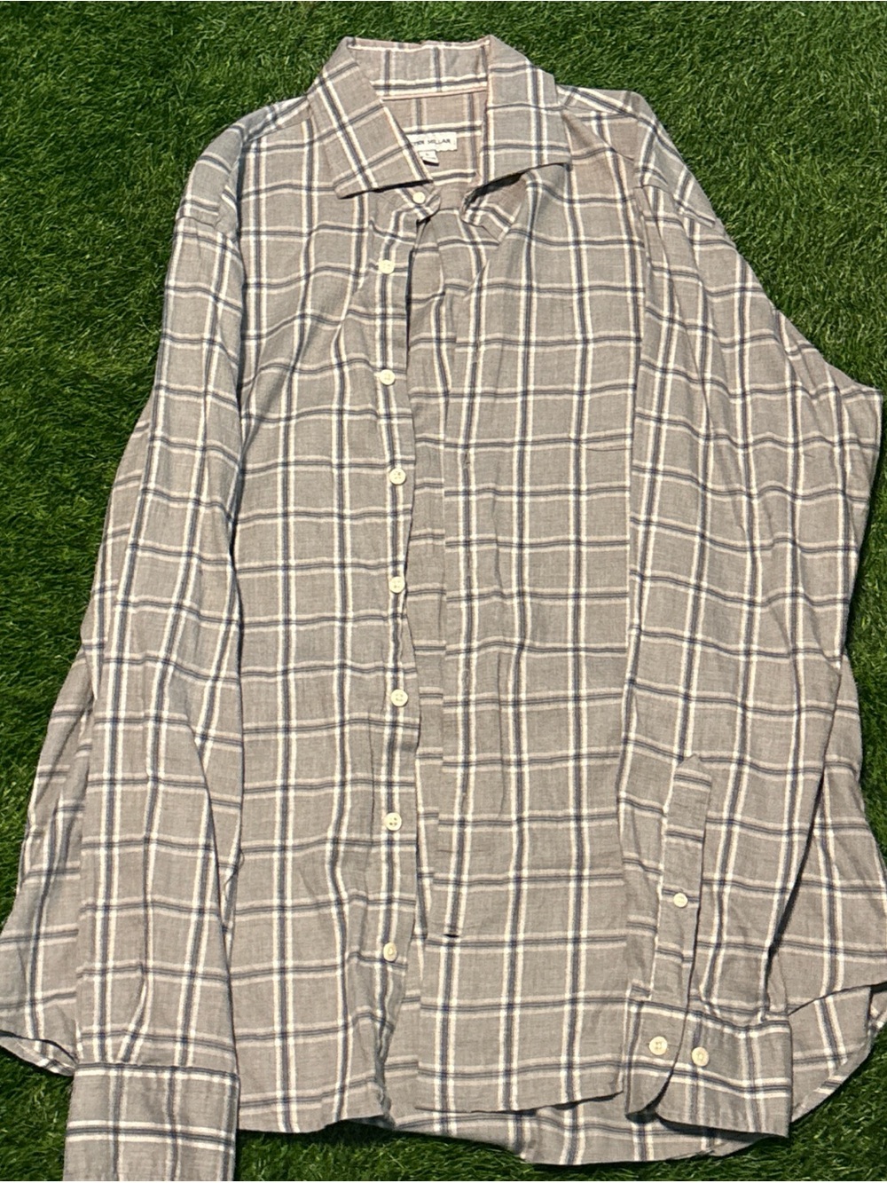 Peter Millar  Long Sleeve Plaid Button-Up Shirt - Gray Large
